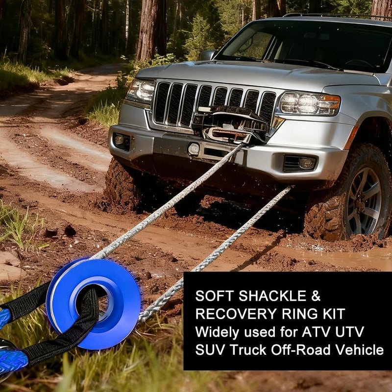 BARTOO Winch Snatch 66000 LB Recovery Ring with 2 PCS Soft Shackle 1/2" X 22 Inch Winch Rope, for ATV UTV SUV Truck Off-Road Vehicle Recovery Accessories, Blue - Image 4